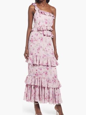 Wayf Lilac Floral One-Shoulder Maxi Dress